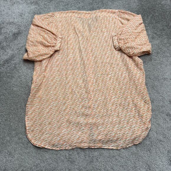 Maeve Anthropologie Textured Striped Tunic Blouse Womens Medium Orange V-Neck - Picture 2 of 13